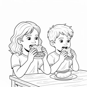 Tô màu 2 Chị Em Ăn Hamburger