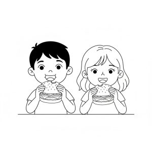 Tô màu 2 Đứa Trẻ Ăn Hamburger