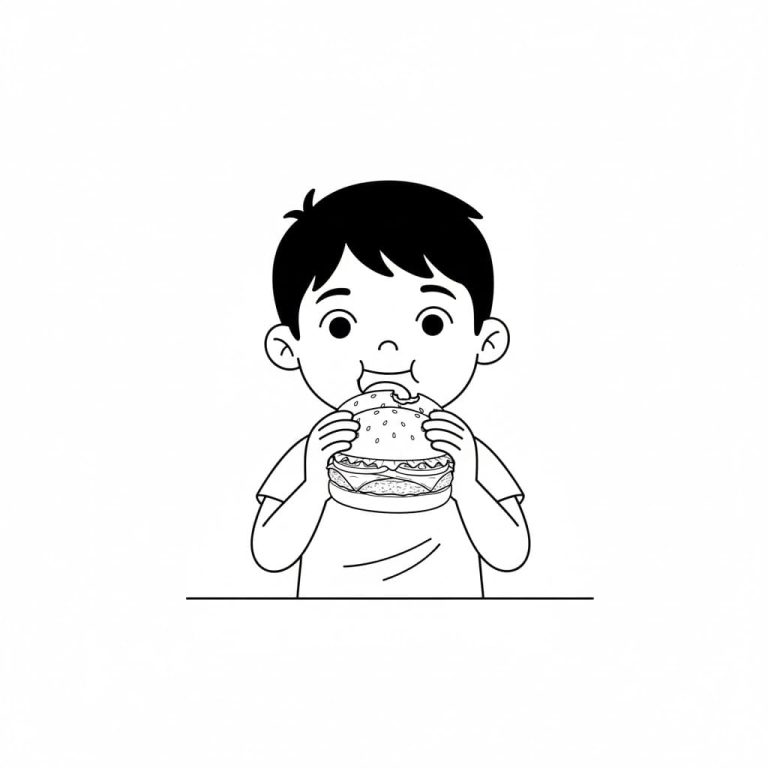 Tô màu Cậu Bé Ăn Hamburger