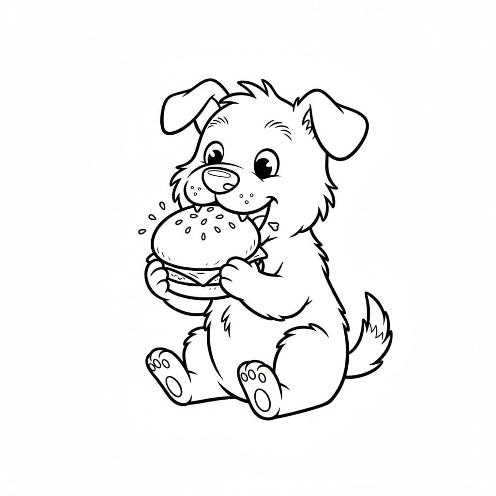 Tô màu Chú Chó Ăn Hamburger