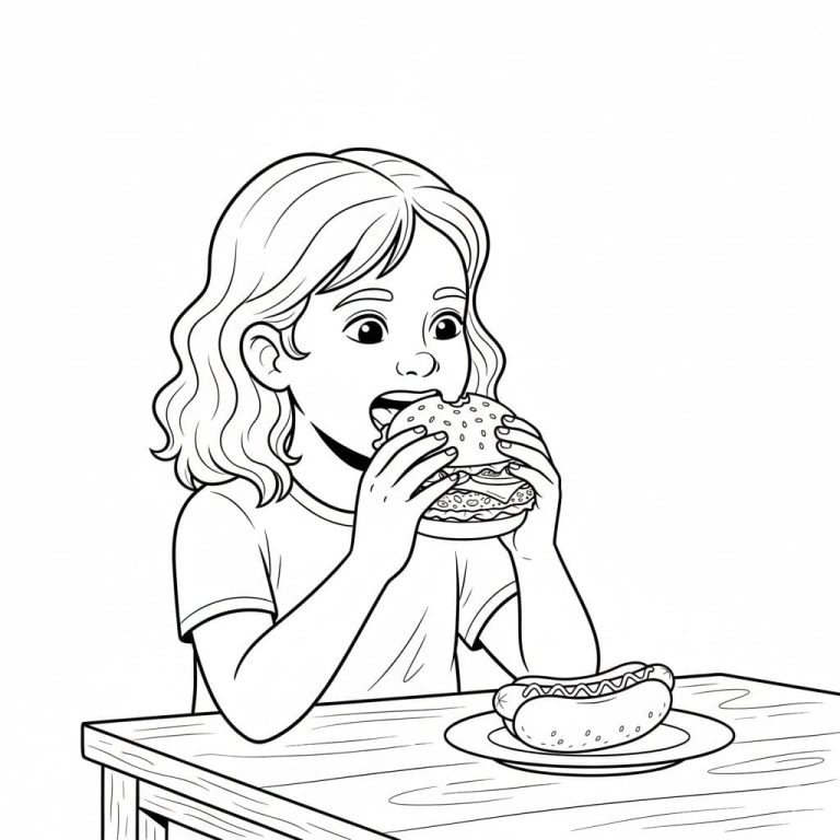Tô màu Cô Bé Ăn Hamburger