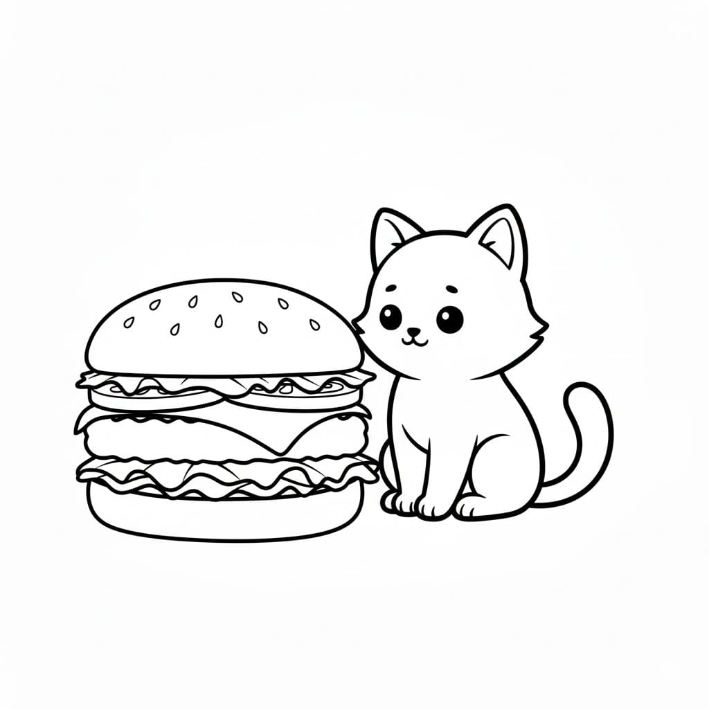 Tô màu Con Mèo Và Hamburger