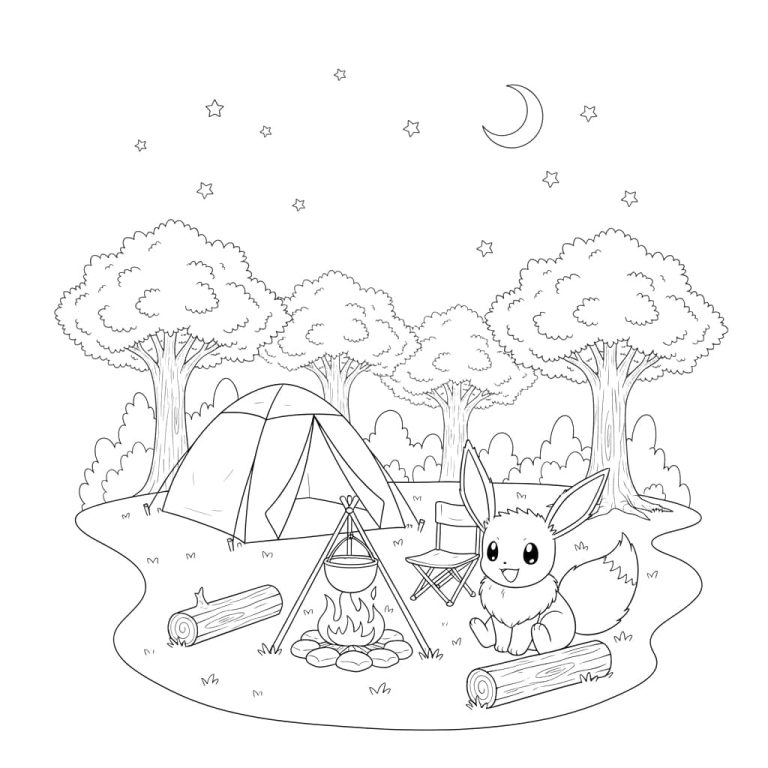 Tô màu Eevee Đi Cắm Trại