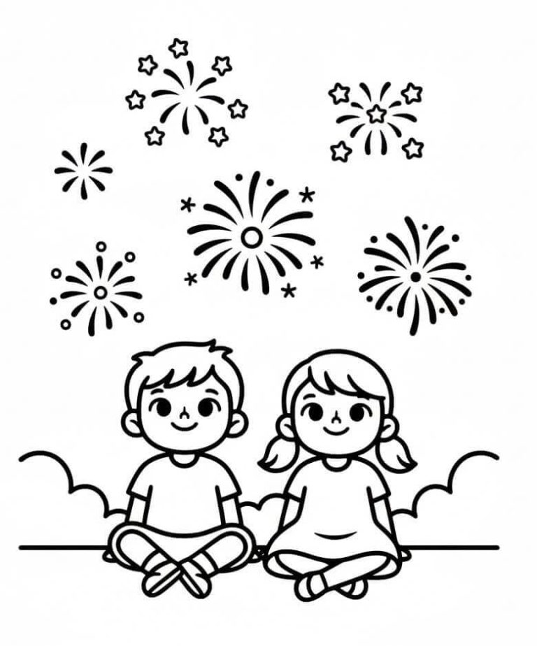 Tô màu 2 Đứa Trẻ Xem Pháo Hoa
