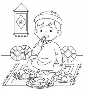 Tô màu Ăn Bánh Kẹo Ngày Tết Nguyên Đán