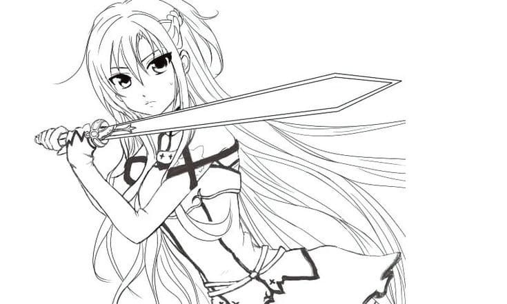 Tô màu Anime Girl Cầm Kiếm Ngầu