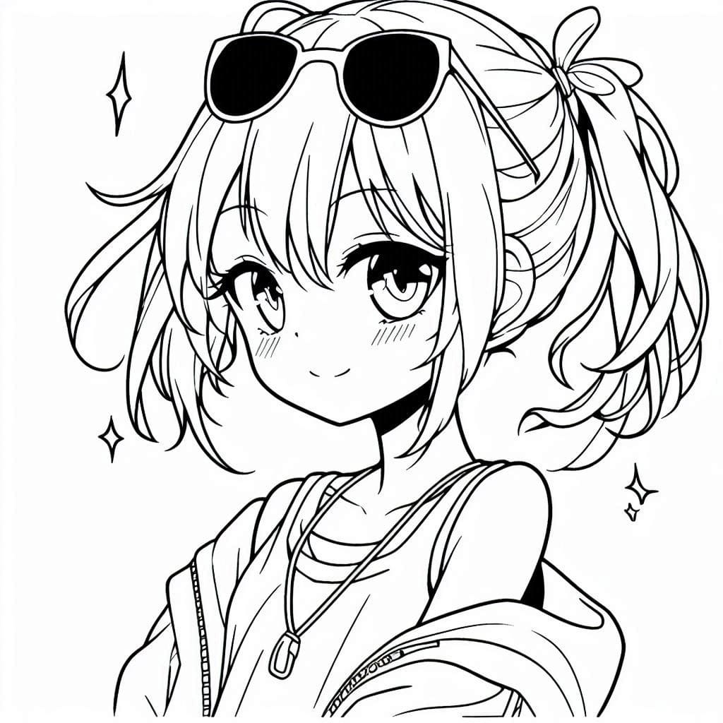 Tô màu Anime Girl Ngầu Với Kính Râm