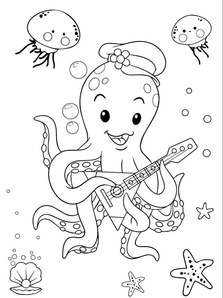 Tô màu Bạch Tuộc Chơi Đàn Guitar