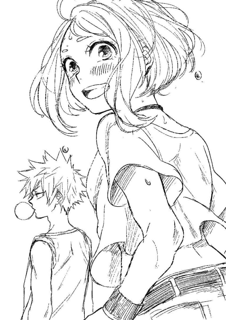 Tô màu Bakugo và Uraraka