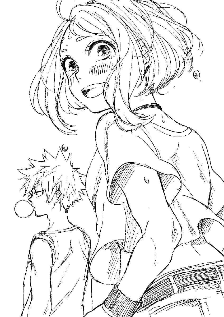 Tô màu Bakugo và Uraraka