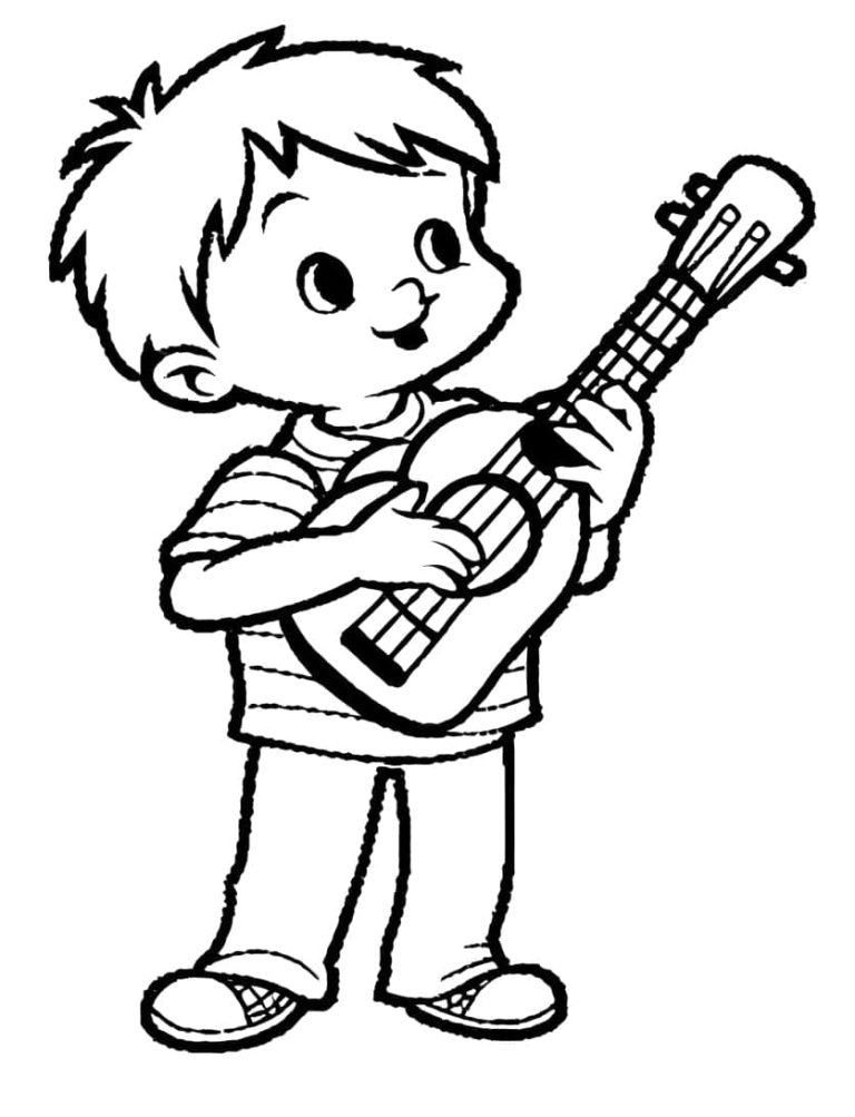 Tô màu Bé Chơi Đàn Ukulele
