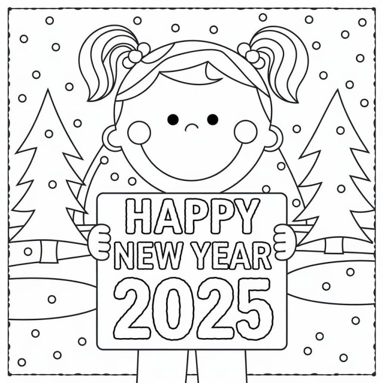 Tô màu Bé Gái Chúc Mừng Năm Mới 2025