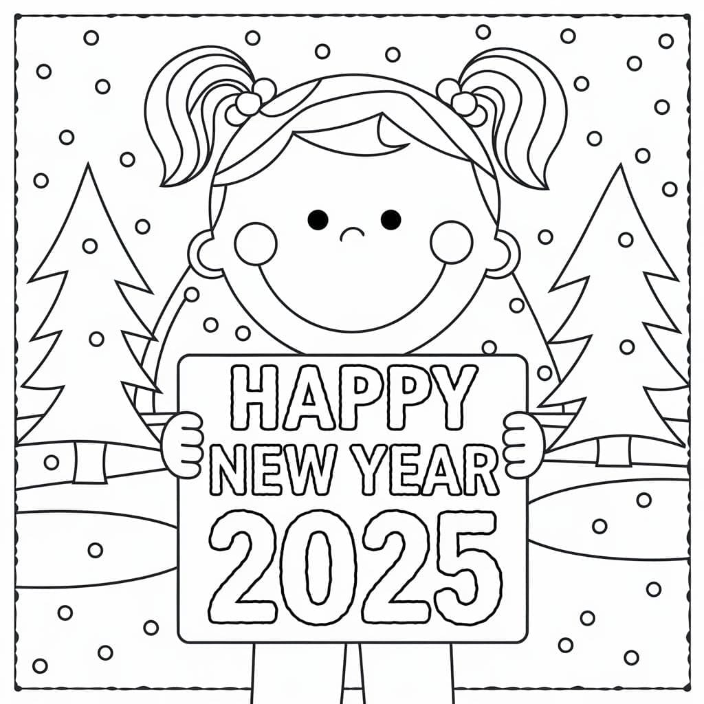 Tô màu Bé Gái Chúc Mừng Năm Mới 2025