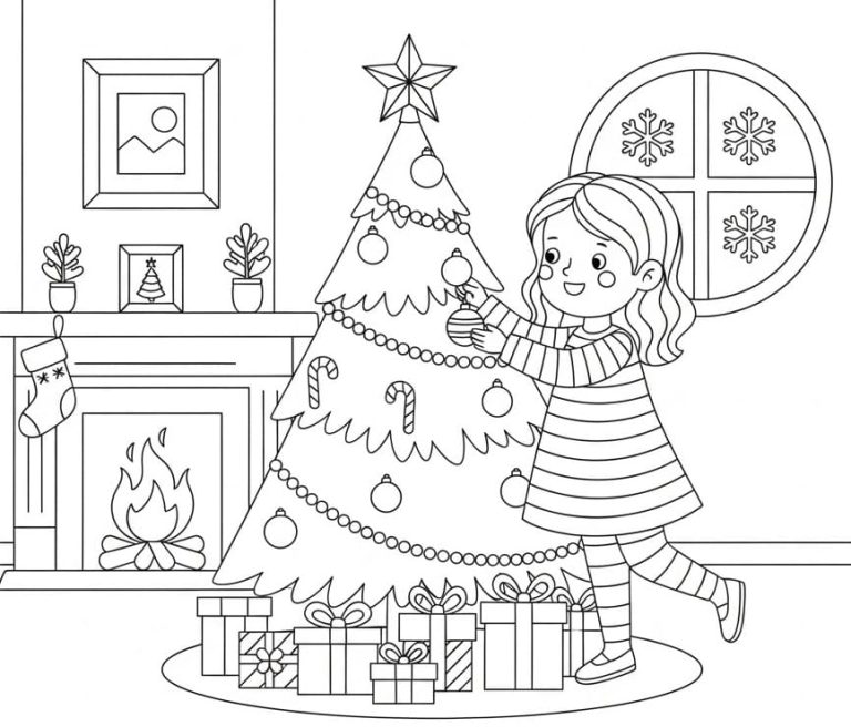 Tô màu Bé Gái Và Cây Thông Noel