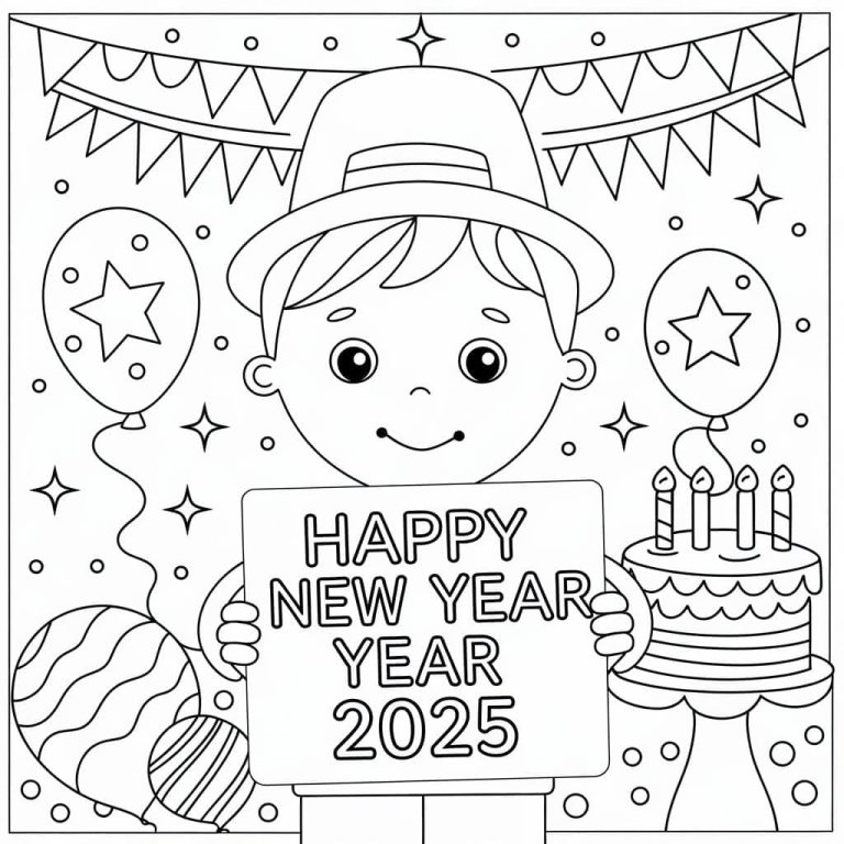 Tô màu Bé Trai Chúc Mừng Năm Mới 2025
