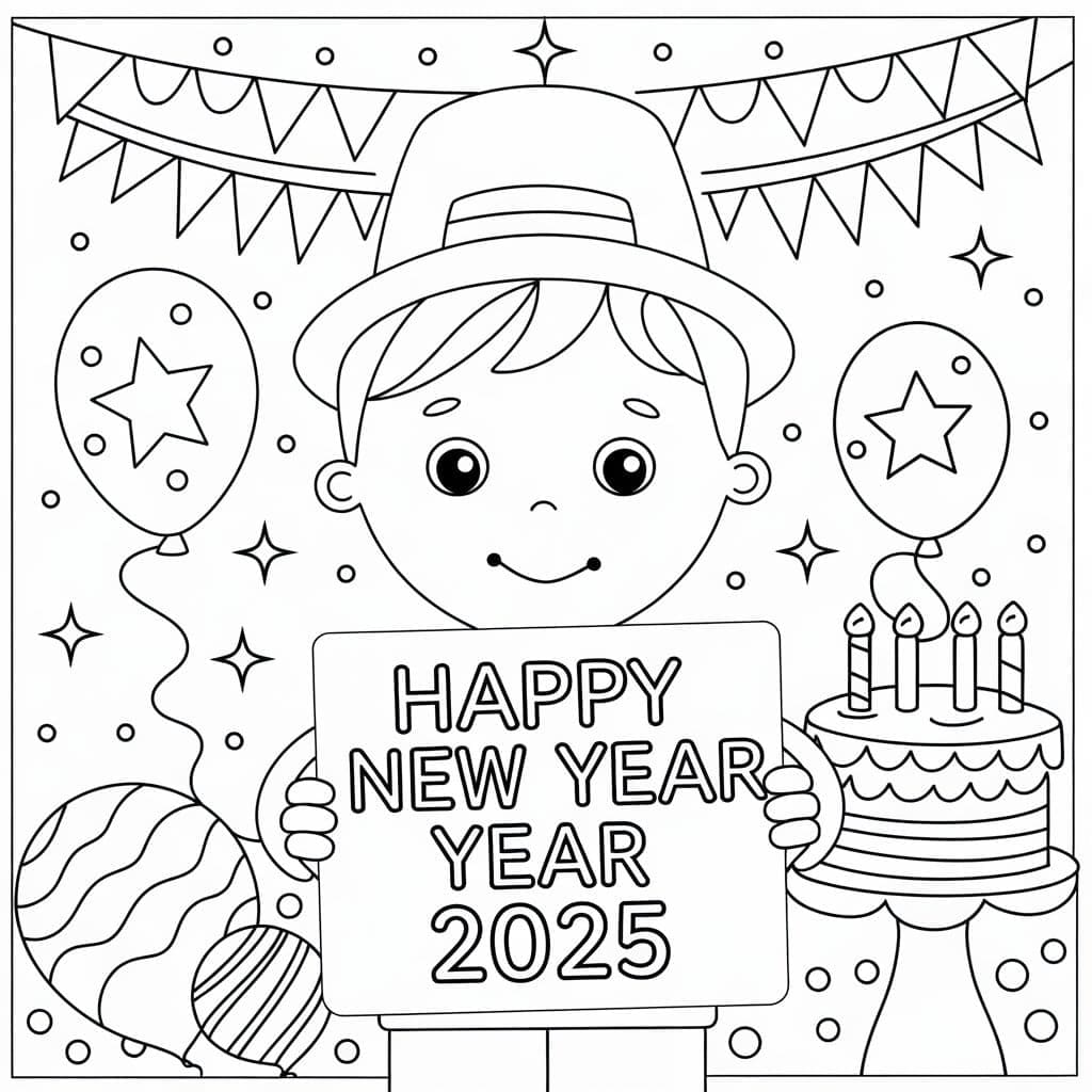 Tô màu Bé Trai Chúc Mừng Năm Mới 2025