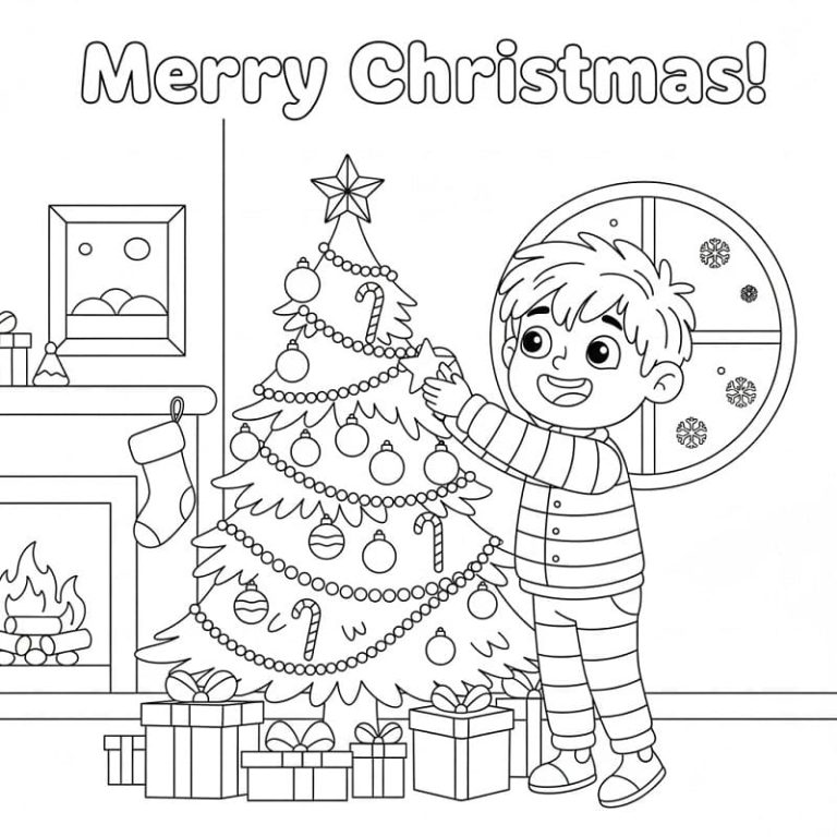 Tô màu Bé Trai Và Cây Thông Noel