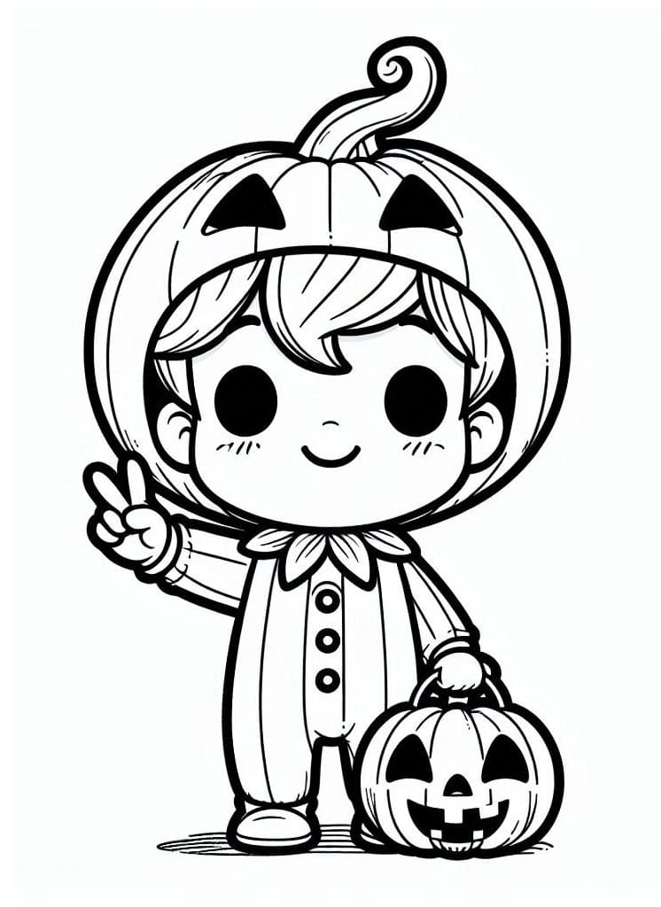 Tô màu Bé Trai Với Trang Phục Halloween
