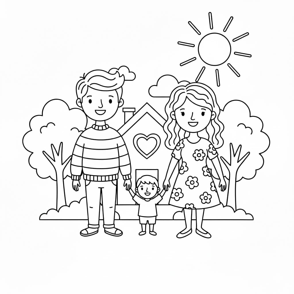 Tô màu Bố Mẹ Và Bé Trai