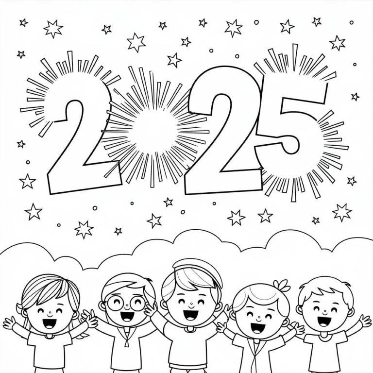 Tô màu Các Bé Chúc Mừng Năm Mới 2025