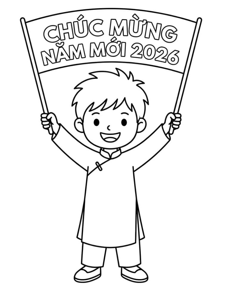 Tô màu Cậu Bé Chúc Mừng Năm Mới 2026
