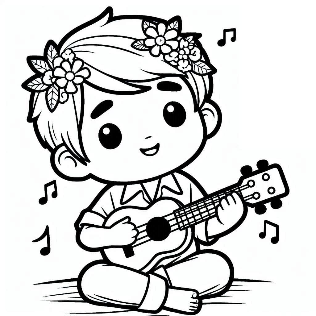 Tô màu Cậu Bé Đánh Đàn Ukulele