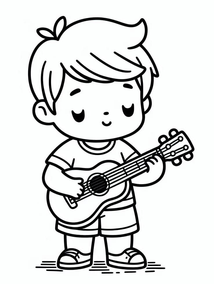 Tô màu Cậu Bé Với Đàn Ukulele