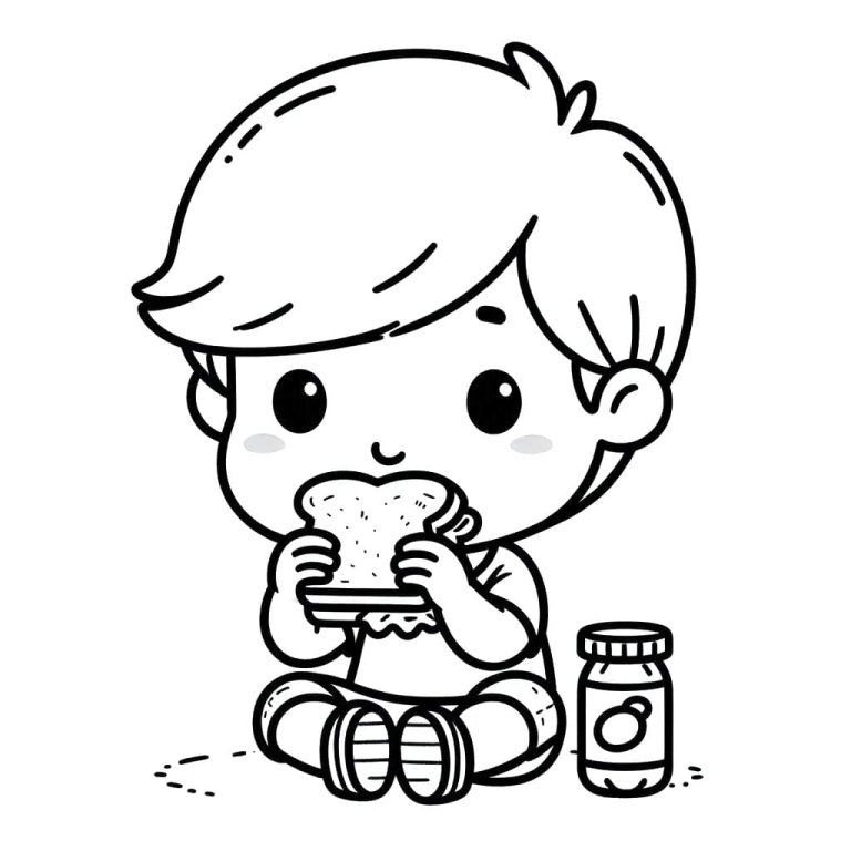 Tô màu Cậy Bé Ăn Bánh Mì Kẹp
