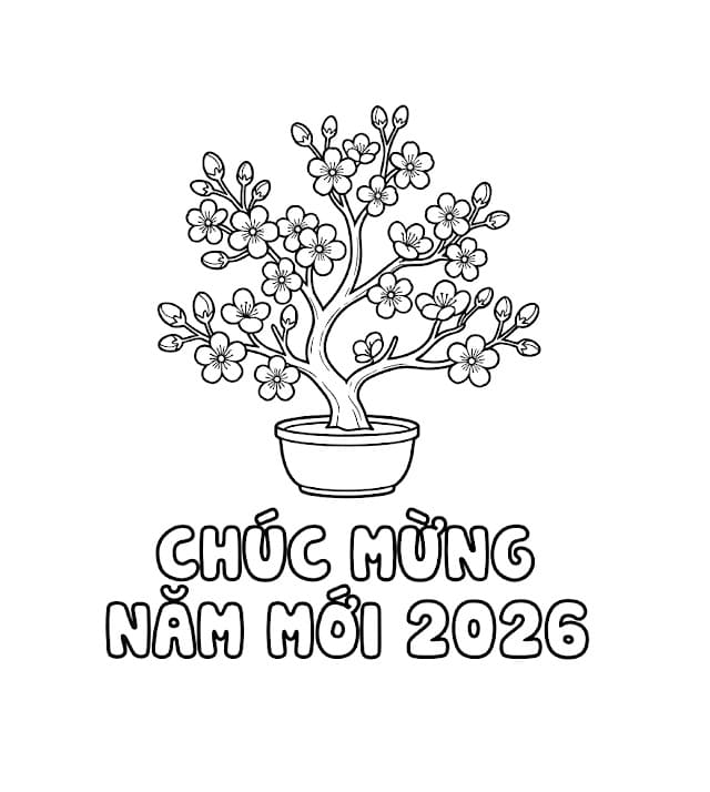 Tô màu Cây Mai Chúc Mừng Năm Mới 2026