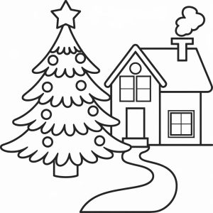 Tô màu Cây Thông Noel Và Ngôi Nhà