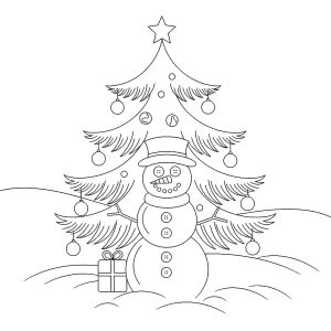 Tô màu Cây Thông Noel Và Người Tuyết