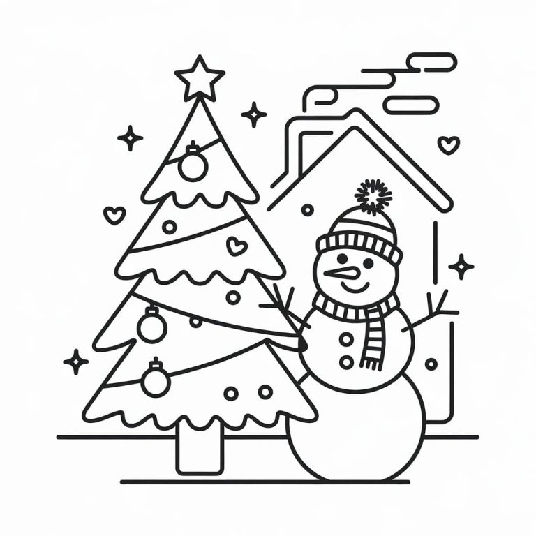 Tô màu Cây Thông Noel Với Người Tuyết