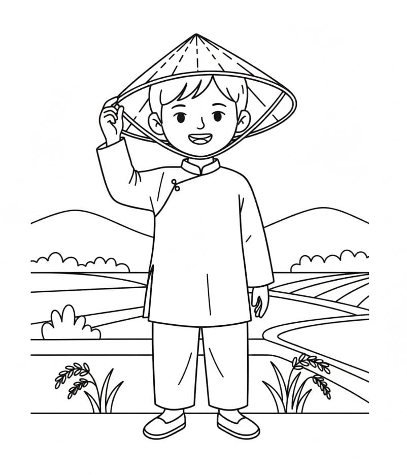 Tô màu Chàng Trai Với Nón Lá