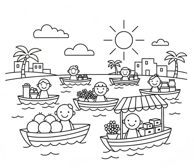 Tô màu Chợ Nổi Ở Miền Tây