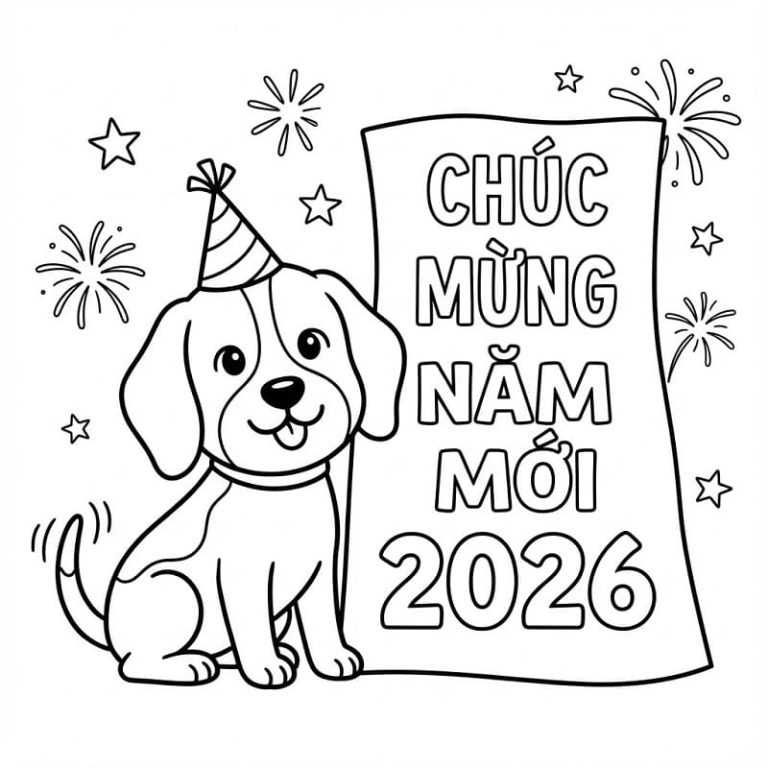 Tô màu Chú Chó Chúc Mừng Năm Mới 2026