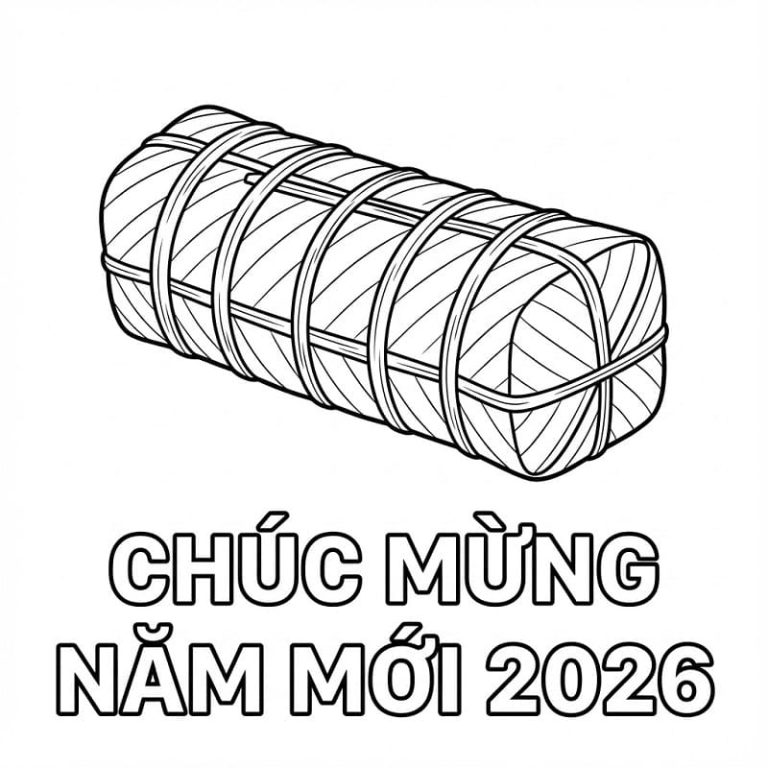 Tô màu Chúc Mừng Năm Mới 2026 Với Bánh Tét