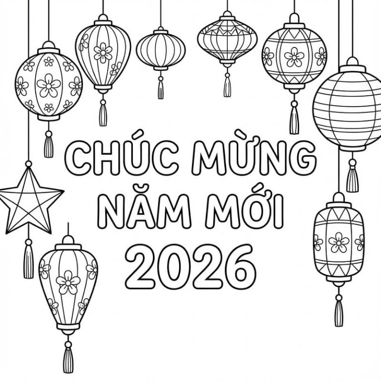 Tô màu Chúc Mừng Năm Mới 2026 Với Đèn Lồng