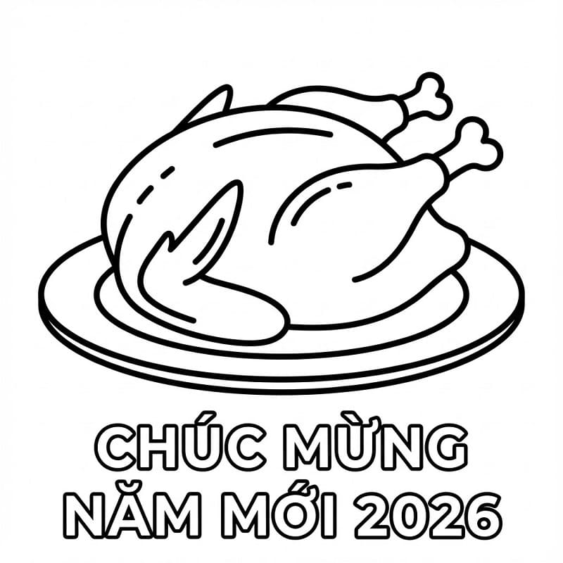 Tô màu Chúc Mừng Năm Mới 2026 Với Đĩa Thịt Gà