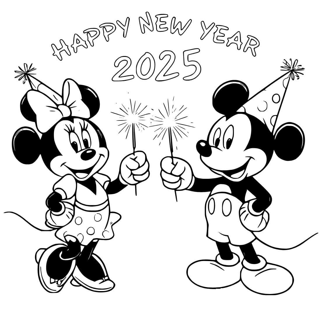 Tô màu Chuột Mickey Chúc Mừng Năm Mới 2025