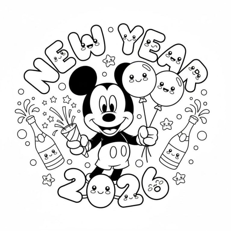 Tô màu Chuột Mickey Chúc Mừng Năm Mới 2026