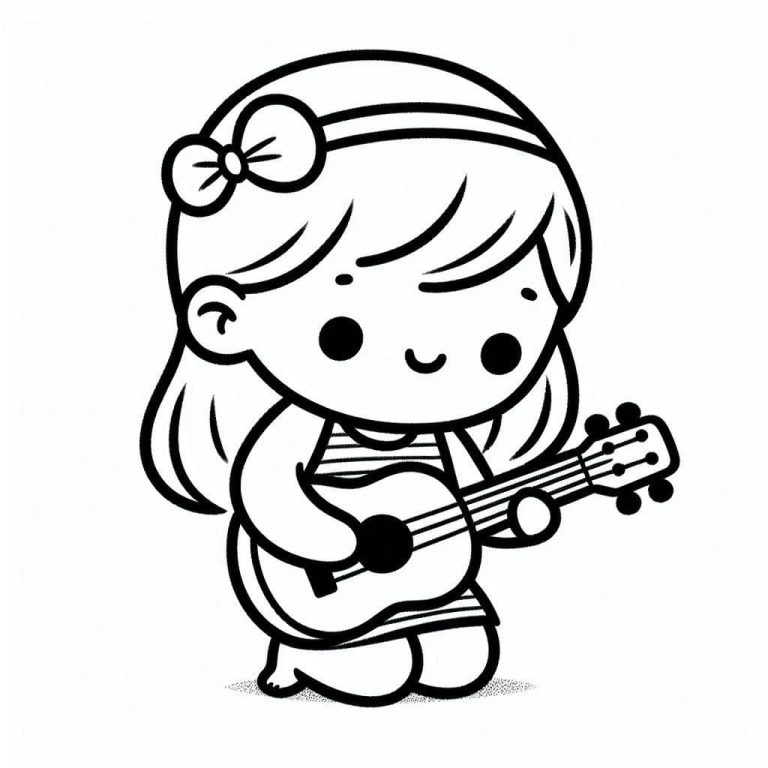 Tô màu Cô Bé Chơi Đàn Ukulele