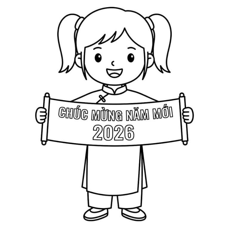 Tô màu Cô Bé Chúc Mừng Năm Mới 2026