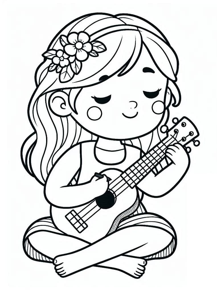 Tô màu Cô Bé Đánh Đàn Ukulele