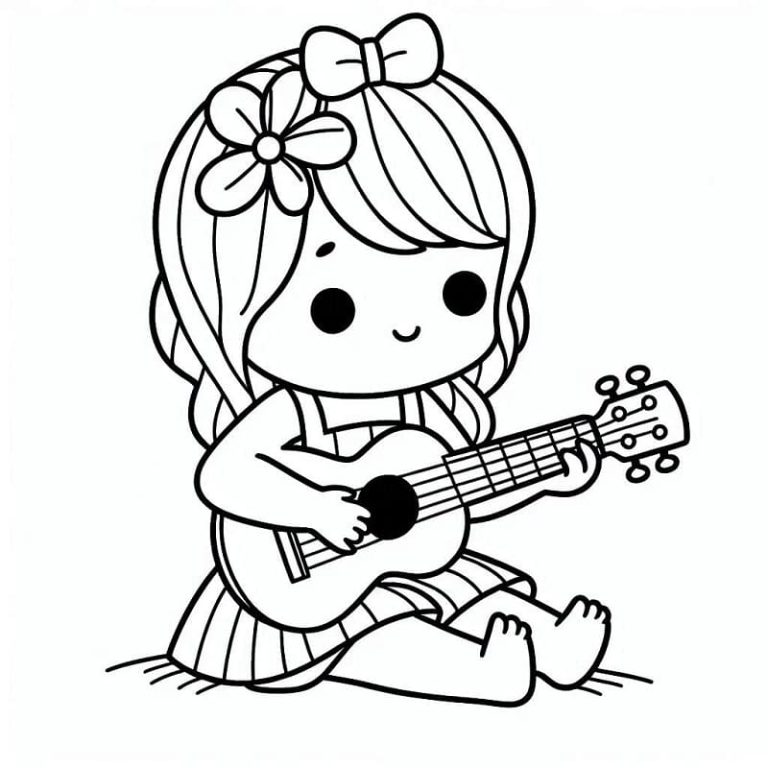 Tô màu Cô Bé Với Đàn Ukulele