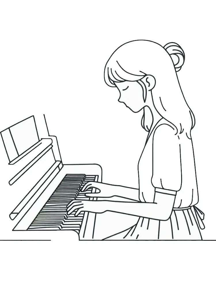 Tô màu Cô Gái Chơi Đàn Piano