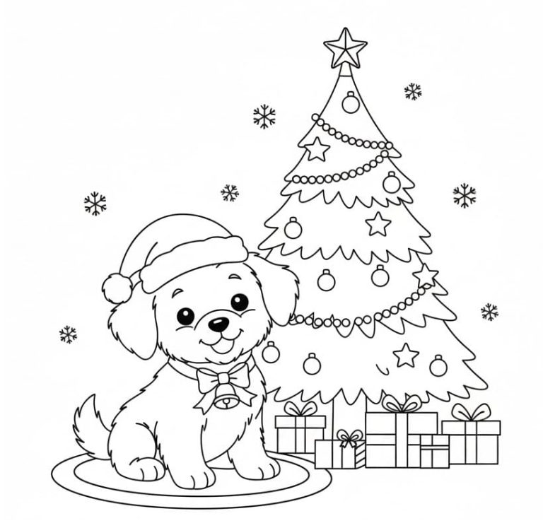 Tô màu Con Chó Đáng Yêu Và Cây Thông Noel