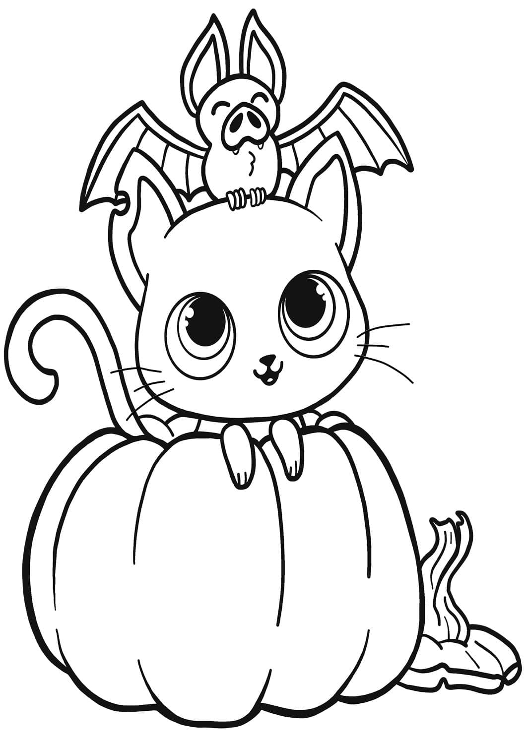 Tô màu Con Mèo và Dơi Halloween