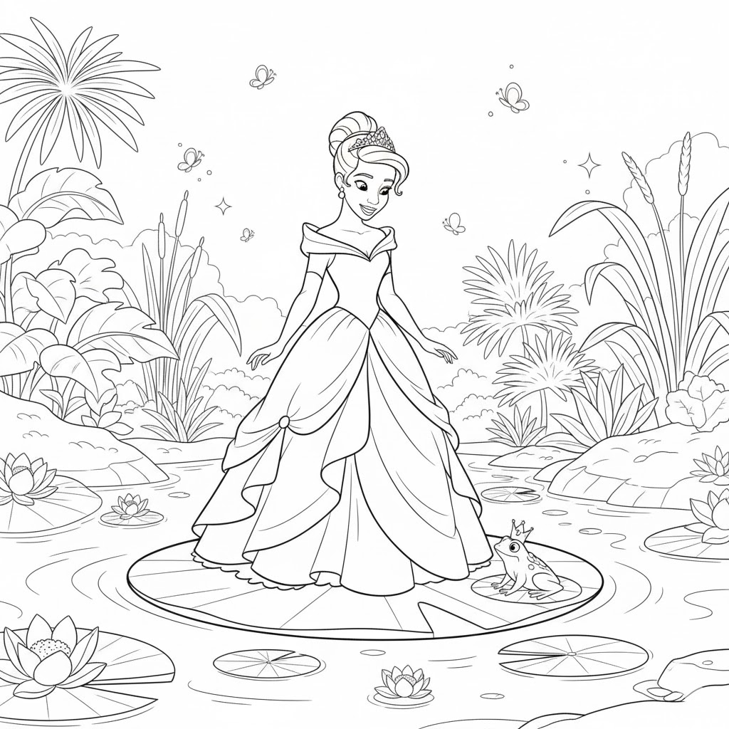 Tô màu Công Chúa Tiana Trên Đầm Nước