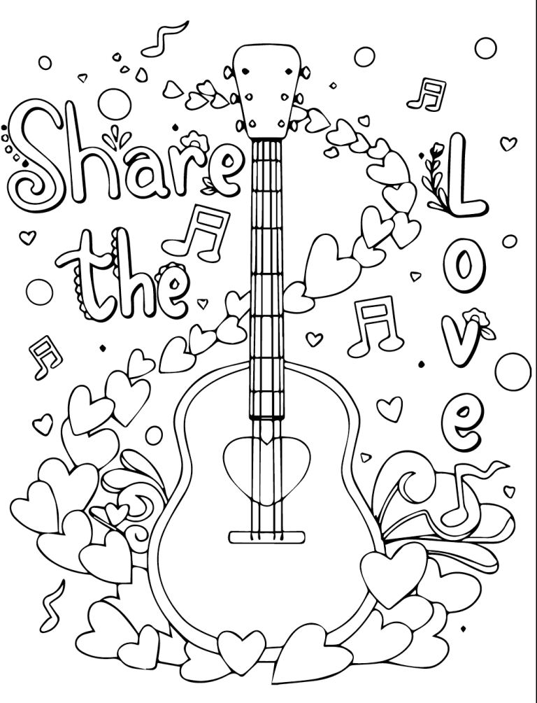 Tô màu Đàn Guitar Với Trái Tim
