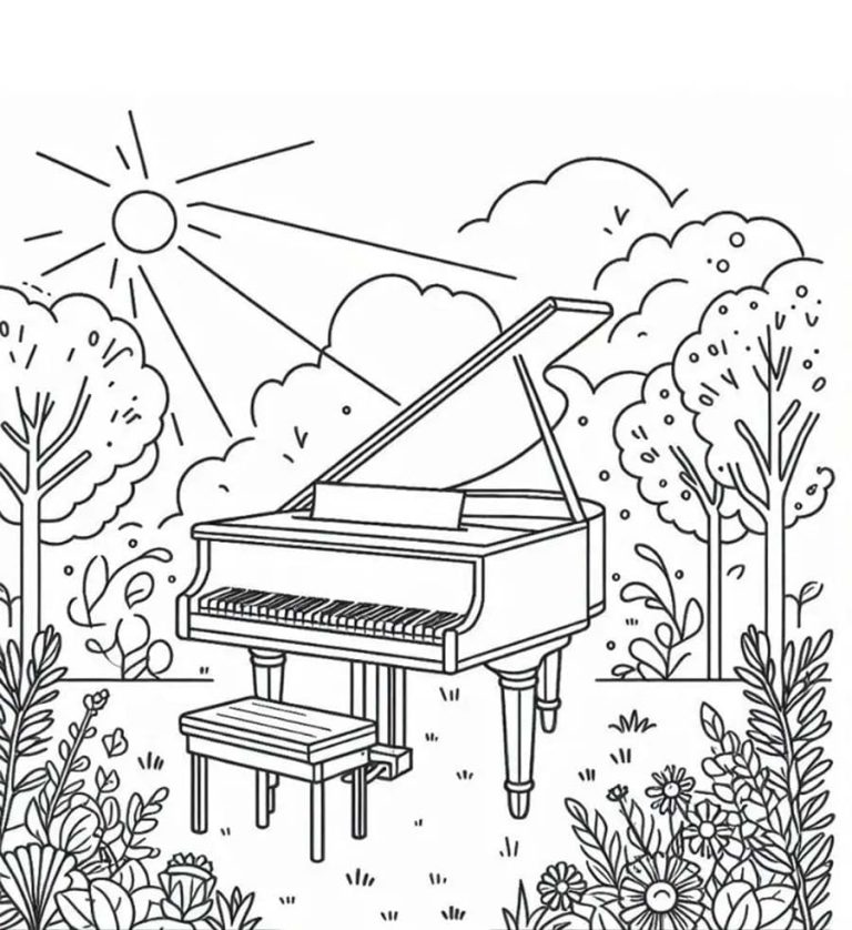Tô màu Đàn Piano Trong Vườn